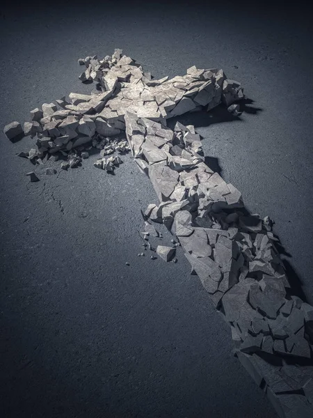 Rendir Cruz Piedra Cristiana Caído Destrozado — Foto de Stock