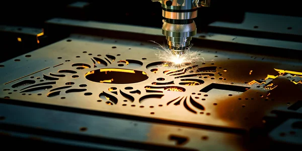 Máquina Laser Cnc Corta Uma Folha Metal Renderização — Fotografia de Stock