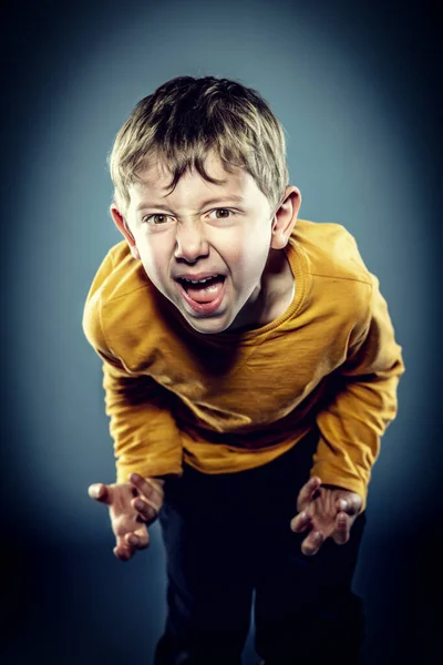 Angry Caucasian Child Studio Shot — Stock Photo, Image
