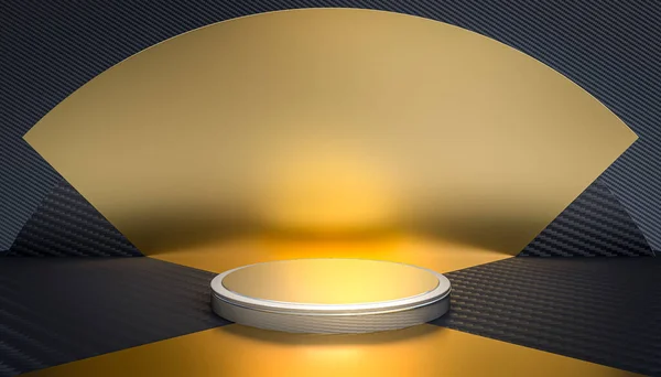 Подіум Золотими Формами Вентиляторів Вуглецевого Волокна Візуалізація — стокове фото