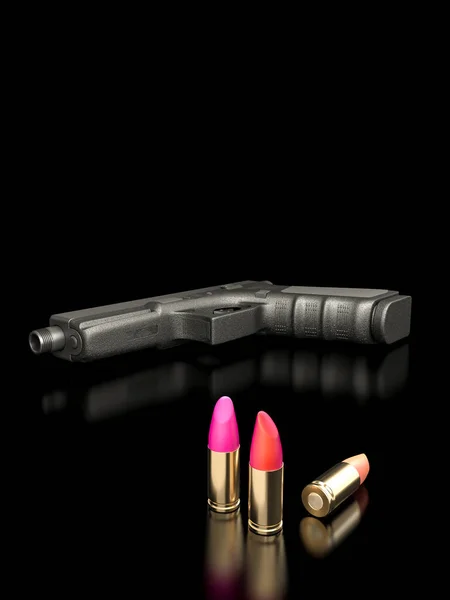 3D用口红制成的枪和子弹 — 图库照片