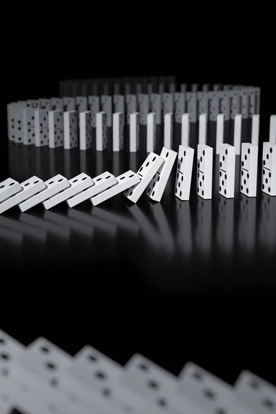 Dominobrickor Faller Spiral Svart Bakgrund Återgivning — Stockfoto