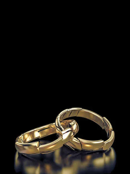3D渲染在黑色背景上破碎的结婚戒指 — 图库照片