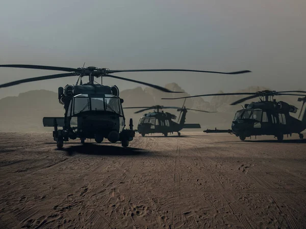 Militaire Helikopteroorlog Woestijn Renderen — Stockfoto