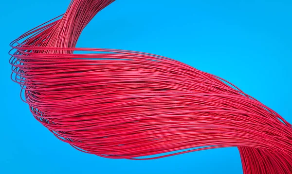 Mavi Arkaplandaki Kırmızı Kabloların Görüntüsü — Stok fotoğraf