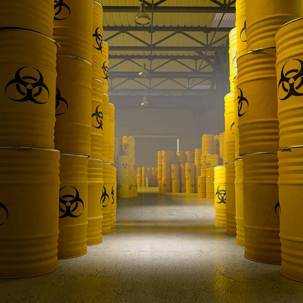 Žluté Koše Bakteriologickým Symbolem Nebezpečí Vykreslení — Stock fotografie