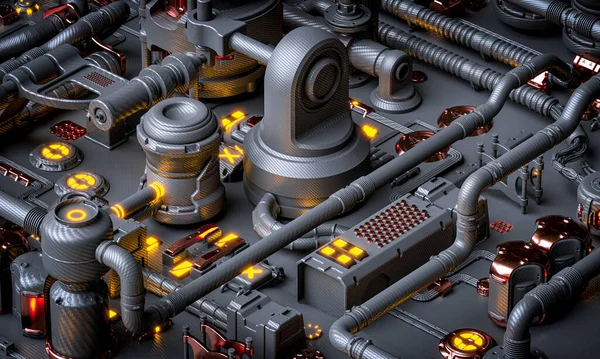 Render Futuristic Mechanical Elements Carbon Fibre Background — Stock Photo, Image