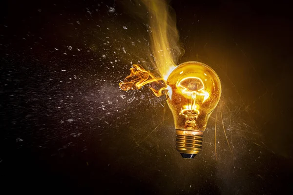 Broken Electric Bulb Explodes Catches Fire — Stock Photo, Image