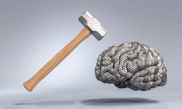 大锤试图击中装甲大脑 3D渲染 — 图库照片