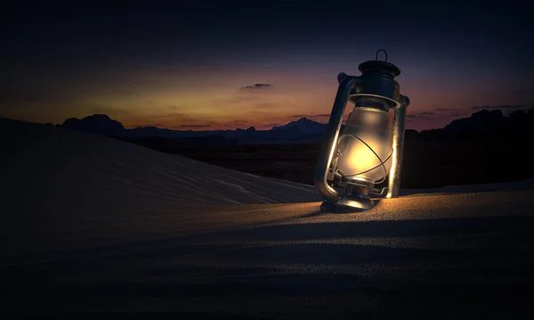 Масляная Лампа Песке Пустынных Дюнах Рендеринг — стоковое фото