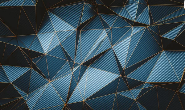 Абстрактний Багатокутний Візуальний Фон Вуглецевому Волокні Золотих Трикутниках — стокове фото