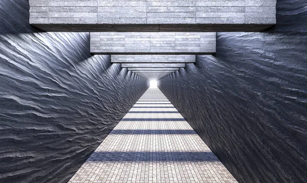 Betongtunnel Med Vågmönster Väggarna Återgivning — Stockfoto