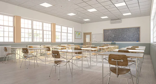 伝統的な学校教室の3Dレンダリング — ストック写真