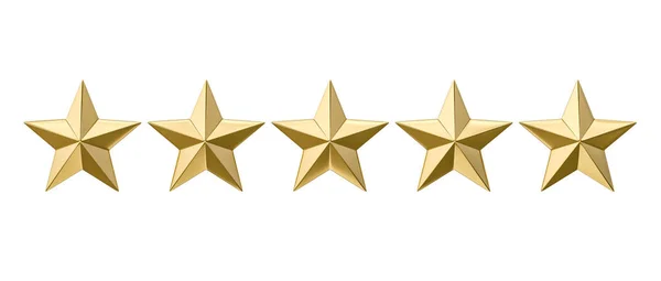 Five Stars Gold Render Isolated White Background Rating — Stock Photo, Image