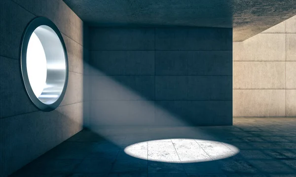 円形窓付きモダンなインテリアの3Dレンダリング — ストック写真