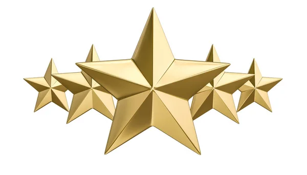 Cinco Estrelas Ouro Renderizar Isolado Branco — Fotografia de Stock