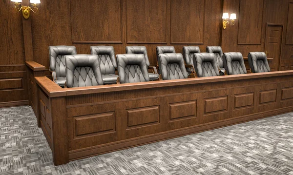陪审团在法庭上 3D渲染背景 — 图库照片