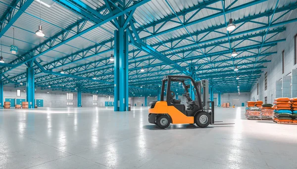 Interior Very Large Empty Warehouse Forklift Work Render — Stock Photo, Image