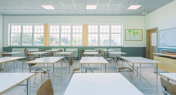 Minimalistyczne Wnętrze Renderowania Szkoły Klasie — Zdjęcie stockowe