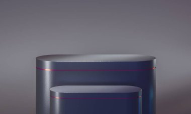 Siyah derili, kırmızı çizgili podyumlar. 3d hazırlayıcı