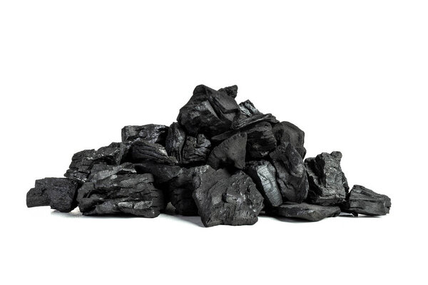 pieces of coal on a white background 