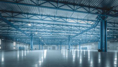 3D büyük boş depo mavi tonunu oluştur