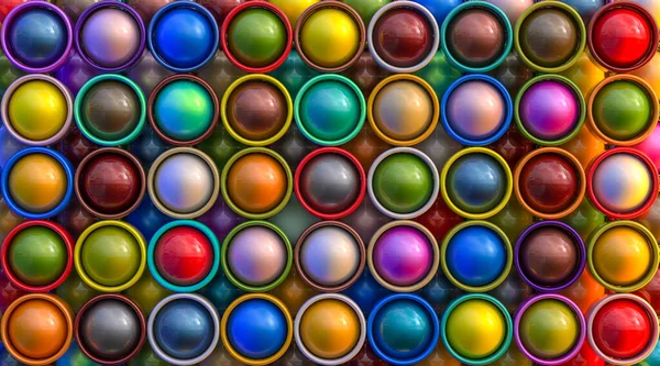Multi Coloured Background Metallic Spheres Cylinders Render — Stock Photo, Image