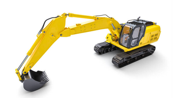 yellow excavator on a white background. 3d render