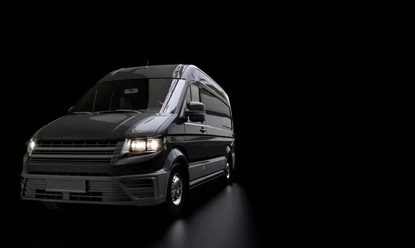 black transport van on a dark background. 3d render