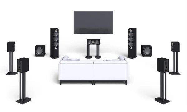 Home Theatre System Sofa White Background Render — Stock Photo, Image