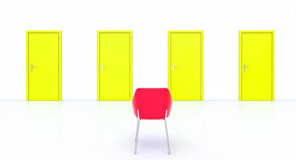 Red Chair Yellow Doors Render — Stock Photo, Image