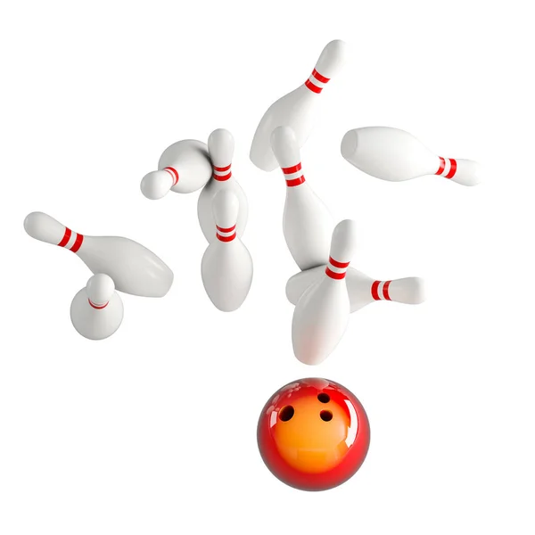 Bowling Concept Bal Pinnen Geïsoleerd Wit Renderen — Stockfoto