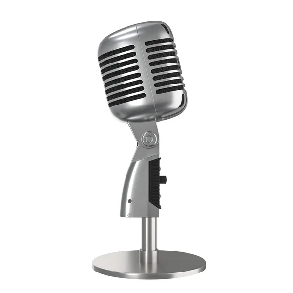 Vintage Aluminium Microphone Isolated White Side View Render Illustration — Stock Photo, Image