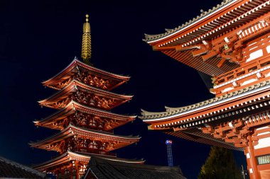 Pagoda ve Senso Ji Tapınağı gece Tokyo 'da.