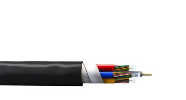 Yatay fiber optik kablo beyaza izole edildi. 3d hazırlayıcı. 