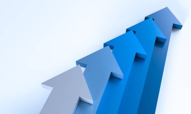 Beyaz arka planda mavi oklar. 3 boyutlu görüntüleme. büyüme kavramı