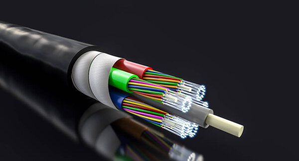 fibre optic cable on a black background. 3d render