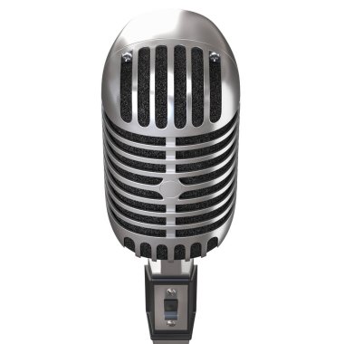 Beyaza izole edilmiş klasik metal mikrofon. 3d resimleme