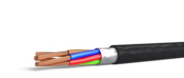 Beyaz arka planda izole edilmiş çok kablolu elektrik kablosu.