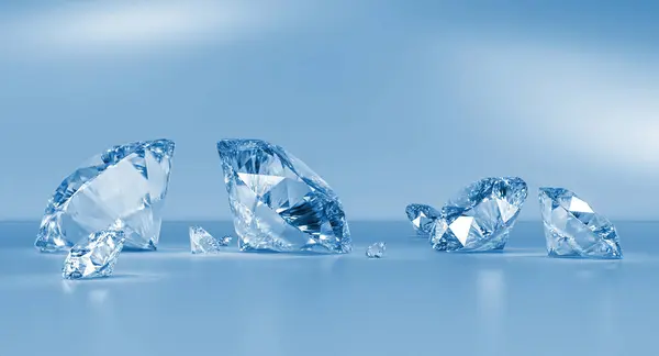 Classic Cut Diamonds Blue Background Render Illustration Concept Luxury Wealth — Stock Photo, Image