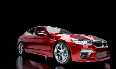 Siyah arka planda modern kırmızı spor araba. 3d resimleme