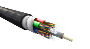 Fiber optik bağlantı kablosu beyaz arkaplanda izole edildi. 3d hazırlayıcı
