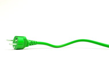 Saf beyaz arkaplan üzerinde canlı yeşil elektrik prizi 3D görüntüleme