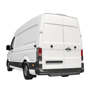 Boş kenarlı modern beyaz minibüs, markalaşma için mükemmel, beyaz arka planda izole edilmiş. 3d hazırlayıcı