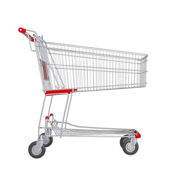 Metal Shopping Cart Red Accents Isolated White Background Render — Stock Photo, Image