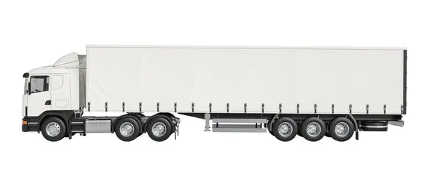 Detailed Side View Modern White Semi Truck Fully Editable Isolated — Stock Photo, Image