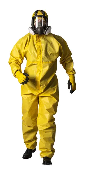 Full Body View Person Wearing Protective Hazmat Suit Safety Respirator — Stock Photo, Image