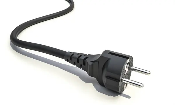 Representación Aislada Enchufe Eléctrico Negro Con Cable Flexible Sobre Fondo Imagen de archivo