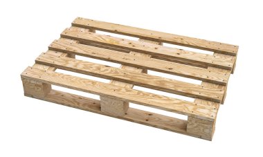 Beyaz arka planda izole edilmiş tek bir tahta palet görüntüsü. 3d hazırlayıcı