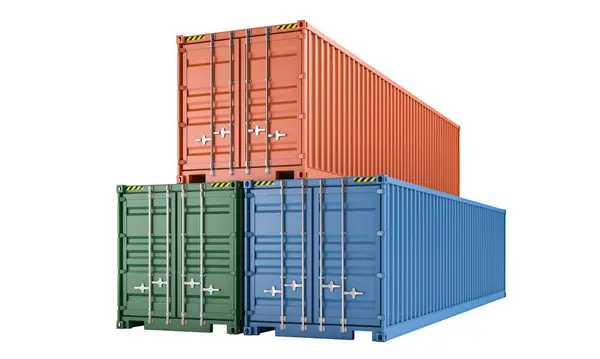 Metallfrachtcontainer Isoliert Auf Weißem Hintergrund Darstellung Stockbild